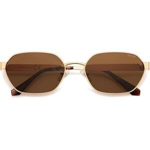 Unisex Gold/Brown Trendy Hexagon Sunglasses for UV400 Retro Rectangle Shades